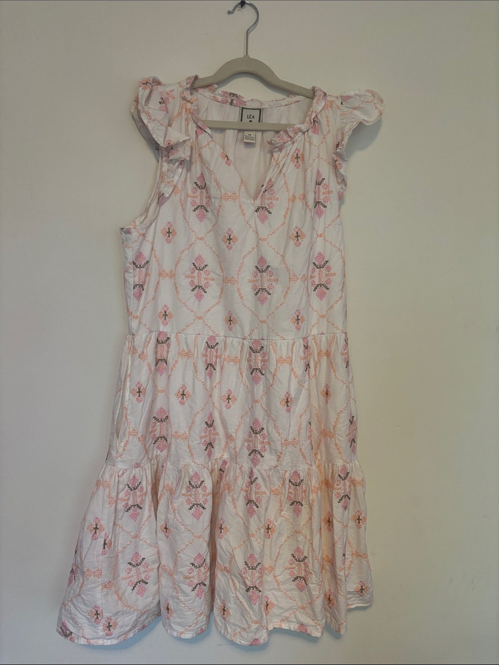 LEA White & Pink Floral Embroidered Dress